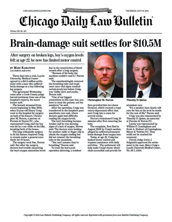 Brain-damage suit settles for $10.5M